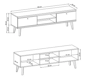  Elegant Primo Large TV Cabinet H500mm W1600mm D400mm in White and Oak Riviera - Spacious Entertainment Storage