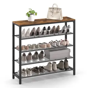 VASAGLE Shoe Rack, Shoe Storage Organiser with 4 Mesh Shelves and Large Surface for Bags, Shoe Shelf for Entryway