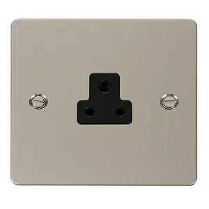 Flat Plate Pearl Nickel 1 Gang 2A Round Pin Socket - Black Trim - SE Home