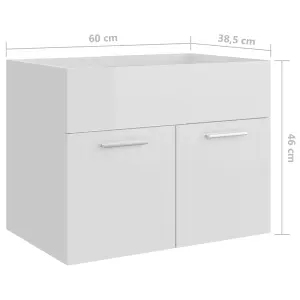 Berkfield Sink Cabinet High Gloss White 60x38.5x46 cm Engineered Wood