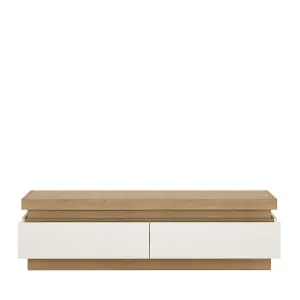 Lyon 2 drawer TV cabinet in Riviera Oak/White High Gloss