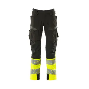 Mascot Accelerate Safe Trousers with Kneepad Pockets - Black/Hi-Vis Yellow   (33.5) (Leg Length - Long)