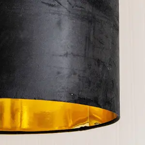 ValueLights Reni Large Black Velvet with Metallic Gold Inner Ceiling Lamp Shade