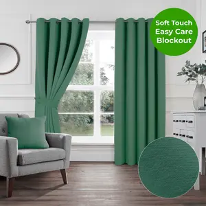 Home Curtains Woven Blockout 90w x 90d" (229x229cm) Green Eyelet Curtains (PAIR)