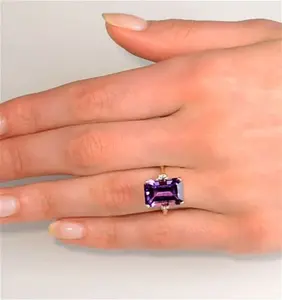 Amethyst 6.40Ct And Diamond 9K Gold Ring