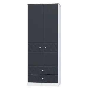 San Jose Ready assembled Contemporary Indigo & white 2 Drawer Tall Double Wardrobe (H)1970mm (W)770mm (D)530mm