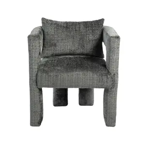 Modern Chenille Living Room Lounge Chair with Armrest, Grey Dining Chairs for Dining Room