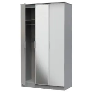 Poole Triple Mirror Wardrobe in Uniform Grey Gloss & Dusk Grey (Ready Assembled)