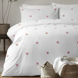 Dot Garden Cotton Solid Colour Duvet Cover Set with Pillowcases White/Pink Dots / Double Duvet Cover + 2 Standard Pillowcases