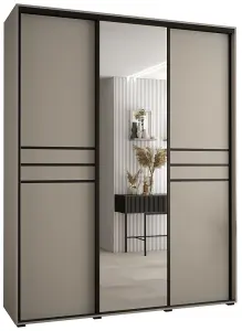 Luxurious Cashmere & Black Sliding Door Wardrobe H2350mm W1900mm D600mm - Spacious Design with Mirrored Panel