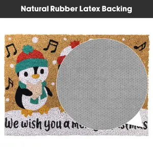 JVL Latex Christmas Coir Door Mats - 40 x 58cm - Penguins