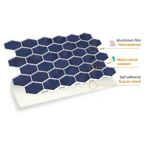 Walplus Shimmering Blue Honeycomb Hexa Tile Stickers 2D Multipack 36Pcs