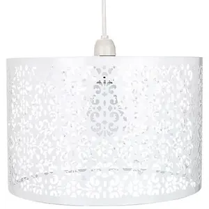 Marrakech Designed Large White Metal Pendant Light Shade with Floral Decoration