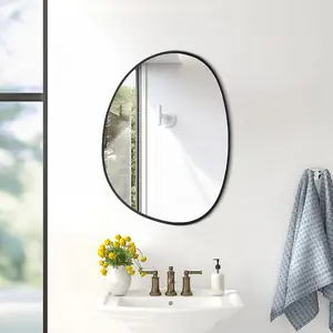 Irregular Wall Mounted Mirror Metal Framed Bathroom Mirror Decorative, Black