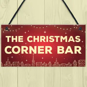 Red Ocean Christmas Corner Bar Novelty Bar Sign For Home Gin Wine Cocktail Gift Hanging Plaque