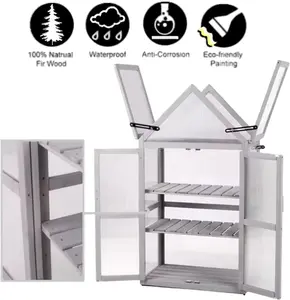 AMOS Outdoor Wooden Greenhouse Grow House Cold Frame with 2 Removable Shelves, 2 Doors, & Flip-Top Roof, Ideal for Garden Planter