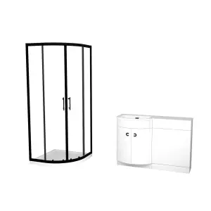 Nes Home Elton Matte Black Quadrant 800mm Shower Enclosure & Left Hand Vanity Combination Unit