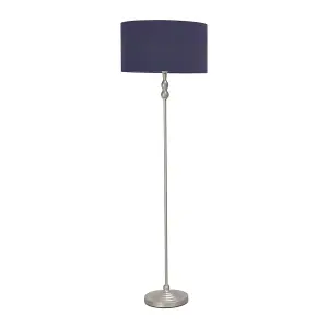 ValueLights Maggie Brushed Chrome Candlestick Floor Lamp with Navy Blue Shade with LED Bulb