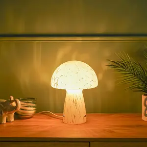 ValueLights Beau White Confetti Glass Mushroom Table Lamp with Tapered Lampshade - Bulb Included