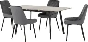 Avery Extending Dining Set  in Grey Oak Effect with Grey Velvet Chairs