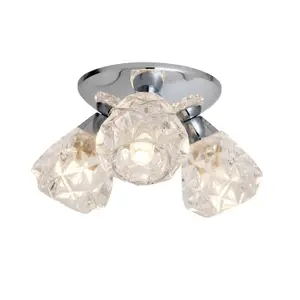 First Choice Lighting Pair of Polished Chrome Flush Fitting with Crystal Effect Glass Shades