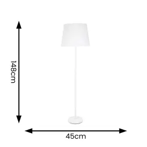 ValueLights Charles White Single Stem Floor Lamp with White Tapered Shade and LED Bulb