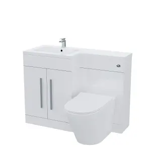 Nes Home Aric 1100mm LH White Gloss Bathroom Basin Vanity with WC & Rimless BTW Toilet