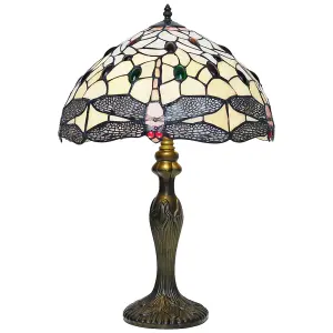 12" Salisbury Tiffany Antique Brass Resin Table Lamp/Stained Leaf Glass Shade