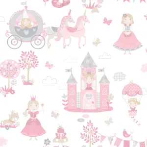 Galerie Tiny Tots 2 Pinks Grey Fairytale Smooth Wallpaper