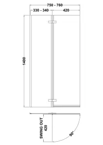 5mm Toughened Safety Glass Centre Hinged L Shaped Shower Bath Screen - Chrome