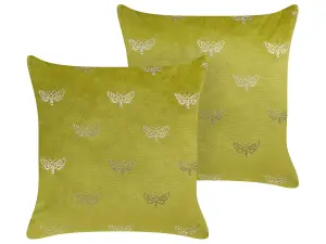 Set of 2 Cushions YUZURI Velvet 45 x 45 cm Animal Light Green