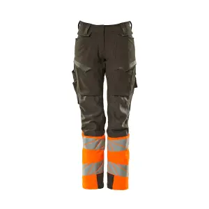 Mascot Accelerate Safe Ladies Diamond Fit Trousers with Kneepad Pockets - Grey/Hi-Vis Orange  (35.5) (Leg Length - Regular)