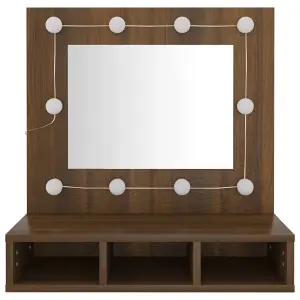 Berkfield Mirror Cabinet with LED Brown Oak 60x31.5x62 cm