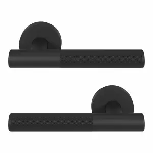 GoodHome Irus Jet Black Round Latch Door handle (L)150mm, Pair