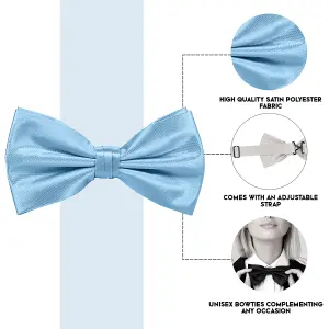 Sky Blue Satin Polyester Bow Tie for Casual & Formal Wear, Wedding Party Accessory