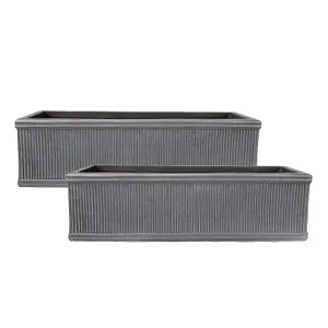 Set of 2 IDEALIST 60cm Window Box Garden Planters, Vintage Slate Effect Grey Windowsill Planter, Outdoor Plant Pots H17 L60 W17 cm