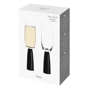 Oslo Champagne Flutes (Set of 2) Clear/Black