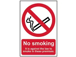 Durable No Smoking Safety Sign - Comply with Law - PVC 200x300mm