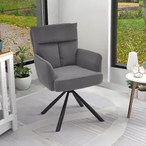 Grey Frosted Velvet Upholstered Swivel Chair Armchair with Metal Legs