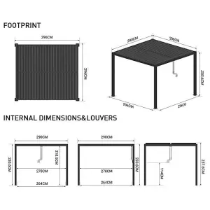 Primrose Living Deluxe Charcoal Veranda with Louvered Shutter Roof 3m x 3m