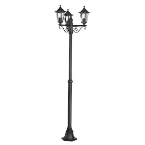 IP44 Outdoor Bollard Light Black Cast Aluminium 3 Arm 60W E27 Tall Lamp Post