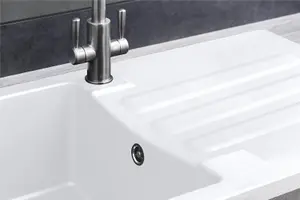 Liquida VG10WH 1.0 Bowl Composite Reversible Inset White Kitchen Sink With Waste