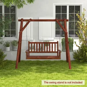 Costway 2-Person Porch Hanging Swing Chair Wooden Garden Swing Bench w/ Slatted Back