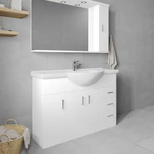 3 Door 3 Drawer Vanity Basin Unit with Round Basin - 1200mm - Gloss White