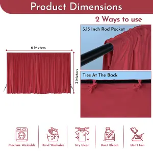 Red Velvet Backdrop Curtain Wrinkle-Free Polyester Fabric Background with Drapes, 3x6 Metres