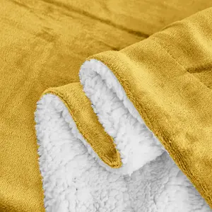 Sherpa Fleece Throw Blanket Ochre / 200cm W x 240cm L