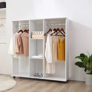 HOMCOM Mobile Double Open Wardrobe w/ Clothes Hanging Rail Colthing White