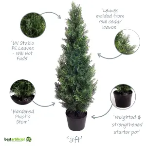 Best Artificial 3ft - 90cm Potted Cedar Topiary Tree - Suitable for Outdoor Use - Weather & Fade Resistant