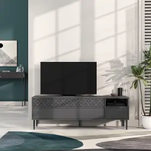 Decortie Heaton Modern Multimedia Unit with Storage TV Cabinet 60" Anthracite Grey 145cm