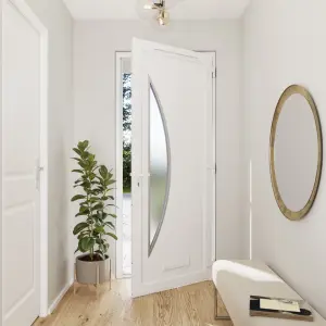 Fortia Hermoso Frosted Glazed White LH External Front Door set, (H)2085mm (W)840mm